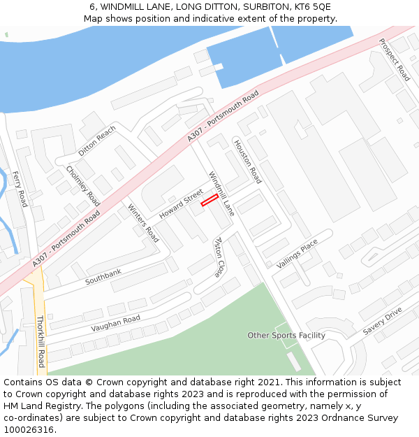 6, WINDMILL LANE, LONG DITTON, SURBITON, KT6 5QE: Location map and indicative extent of plot