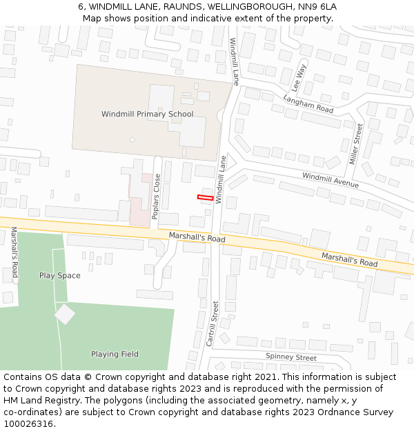 6, WINDMILL LANE, RAUNDS, WELLINGBOROUGH, NN9 6LA: Location map and indicative extent of plot