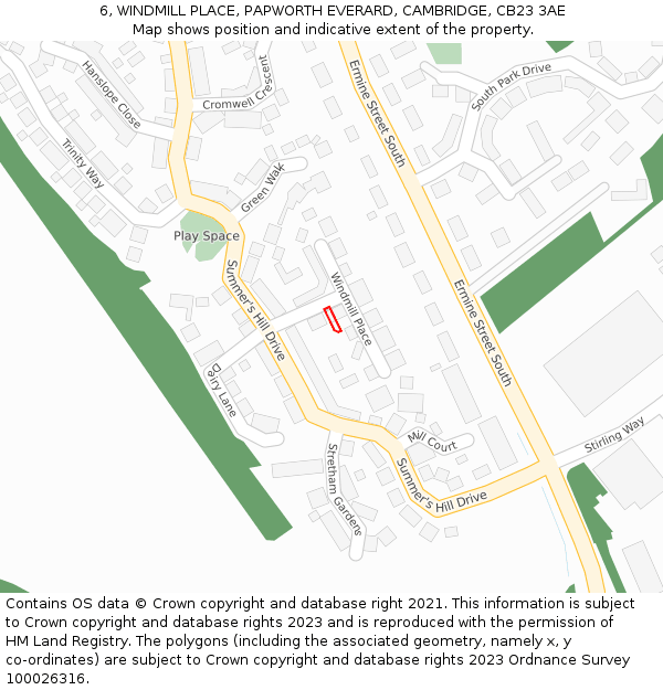 6, WINDMILL PLACE, PAPWORTH EVERARD, CAMBRIDGE, CB23 3AE: Location map and indicative extent of plot