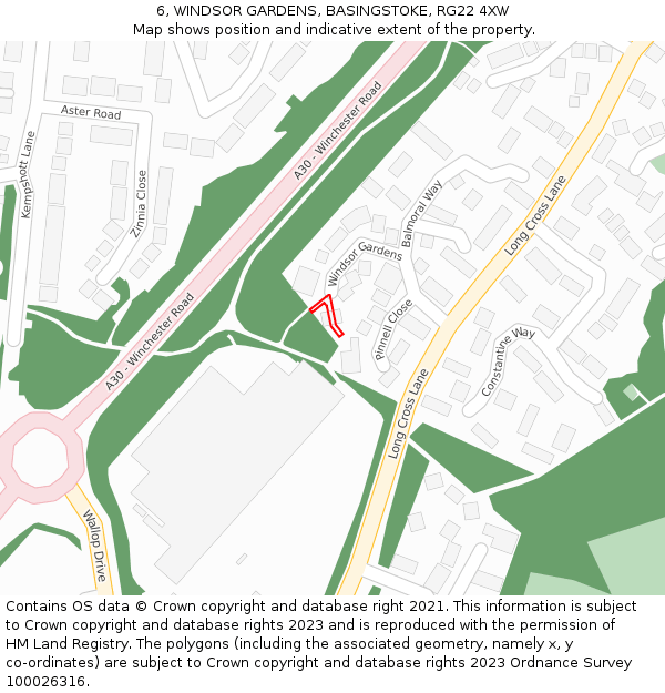 6, WINDSOR GARDENS, BASINGSTOKE, RG22 4XW: Location map and indicative extent of plot