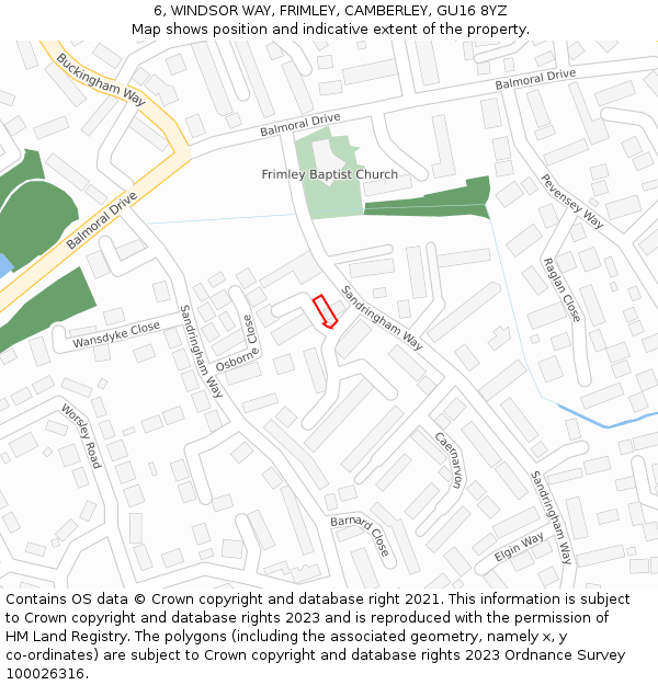 6, WINDSOR WAY, FRIMLEY, CAMBERLEY, GU16 8YZ: Location map and indicative extent of plot