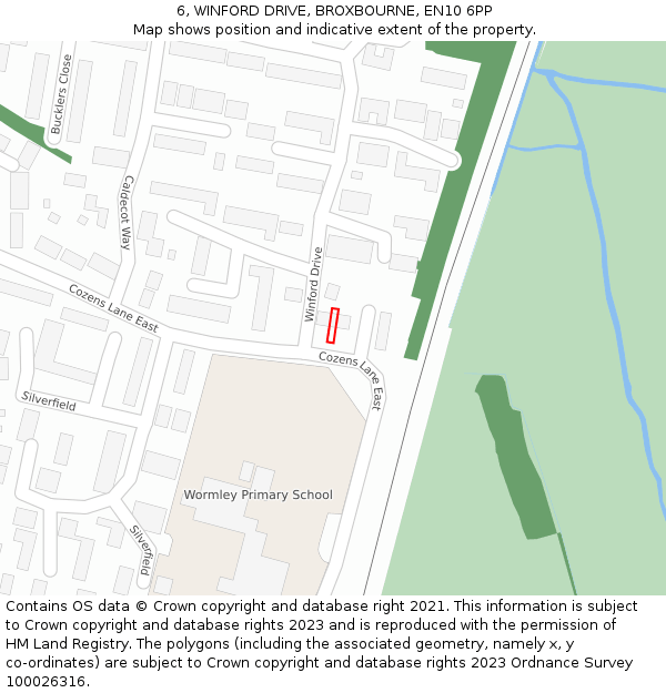 6, WINFORD DRIVE, BROXBOURNE, EN10 6PP: Location map and indicative extent of plot