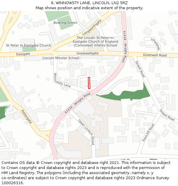 6, WINNOWSTY LANE, LINCOLN, LN2 5RZ: Location map and indicative extent of plot