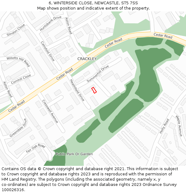 6, WINTERSIDE CLOSE, NEWCASTLE, ST5 7SS: Location map and indicative extent of plot