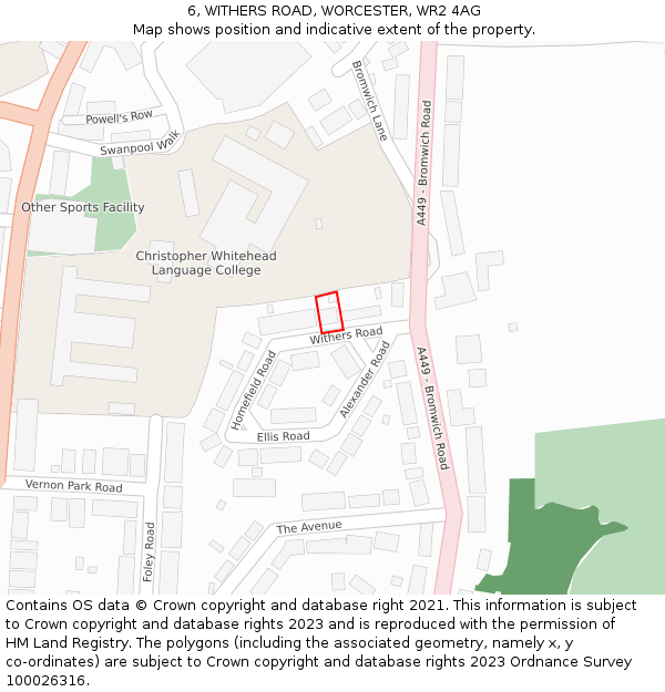 6, WITHERS ROAD, WORCESTER, WR2 4AG: Location map and indicative extent of plot