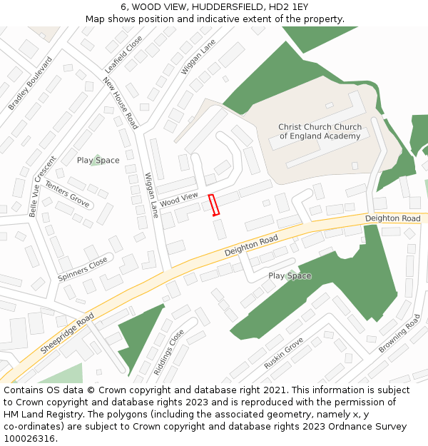 6, WOOD VIEW, HUDDERSFIELD, HD2 1EY: Location map and indicative extent of plot