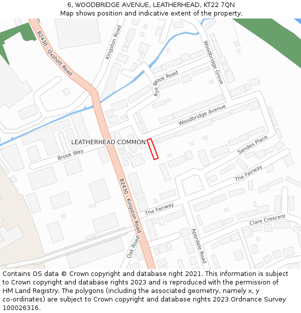 6, WOODBRIDGE AVENUE, LEATHERHEAD, KT22 7QN: Location map and indicative extent of plot