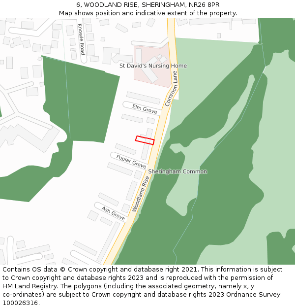6, WOODLAND RISE, SHERINGHAM, NR26 8PR: Location map and indicative extent of plot