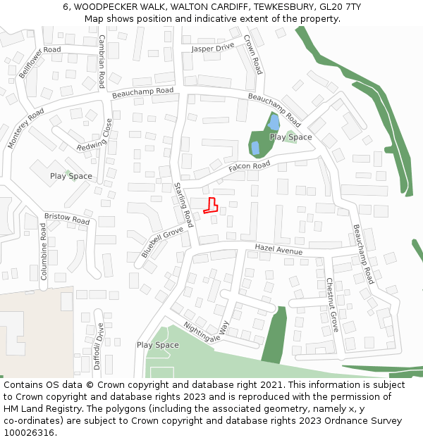 6, WOODPECKER WALK, WALTON CARDIFF, TEWKESBURY, GL20 7TY: Location map and indicative extent of plot