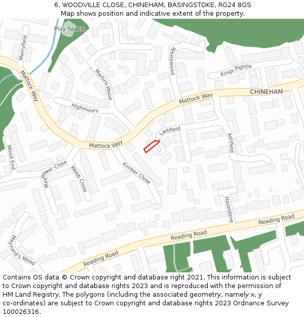 6, WOODVILLE CLOSE, CHINEHAM, BASINGSTOKE, RG24 8GS: Location map and indicative extent of plot