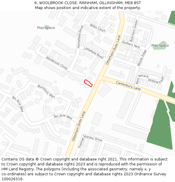6, WOOLBROOK CLOSE, RAINHAM, GILLINGHAM, ME8 8ST: Location map and indicative extent of plot