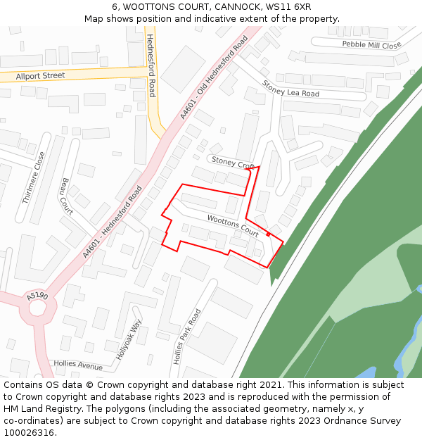 6, WOOTTONS COURT, CANNOCK, WS11 6XR: Location map and indicative extent of plot