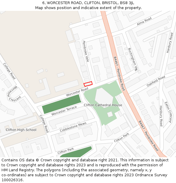 6, WORCESTER ROAD, CLIFTON, BRISTOL, BS8 3JL: Location map and indicative extent of plot