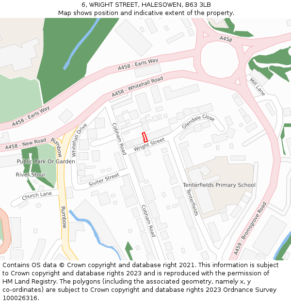 6, WRIGHT STREET, HALESOWEN, B63 3LB: Location map and indicative extent of plot