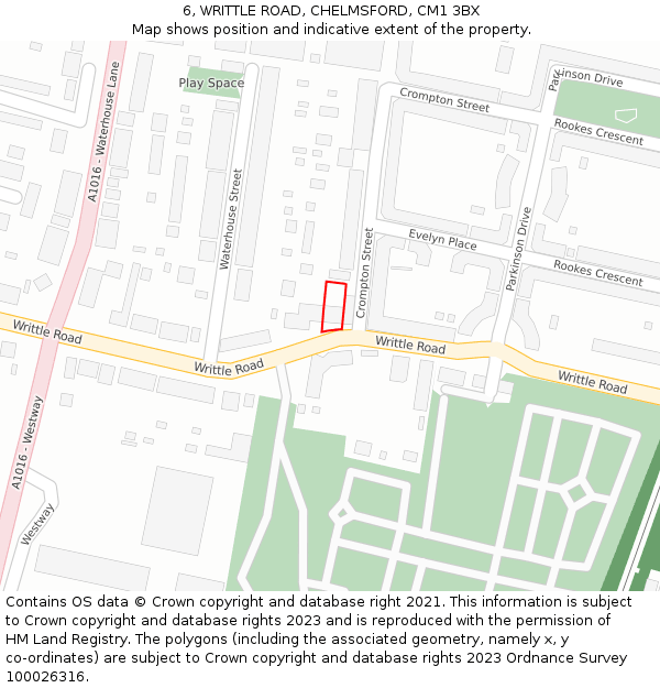 6, WRITTLE ROAD, CHELMSFORD, CM1 3BX: Location map and indicative extent of plot