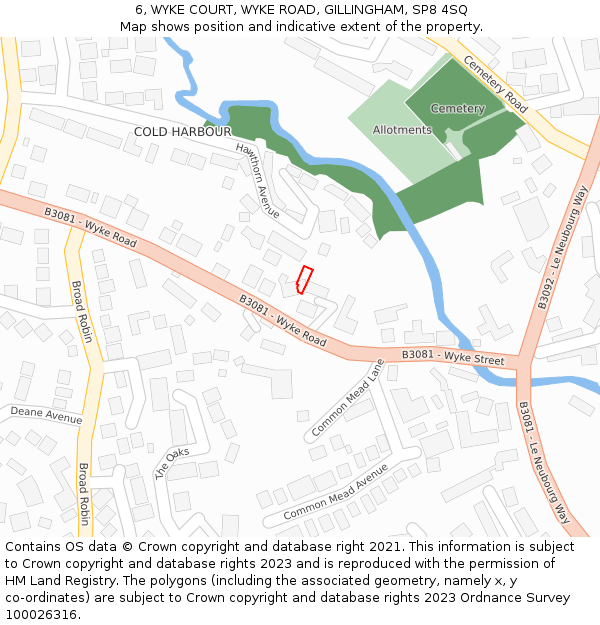 6, WYKE COURT, WYKE ROAD, GILLINGHAM, SP8 4SQ: Location map and indicative extent of plot