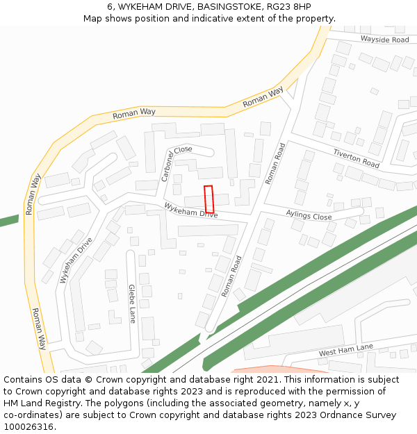 6, WYKEHAM DRIVE, BASINGSTOKE, RG23 8HP: Location map and indicative extent of plot