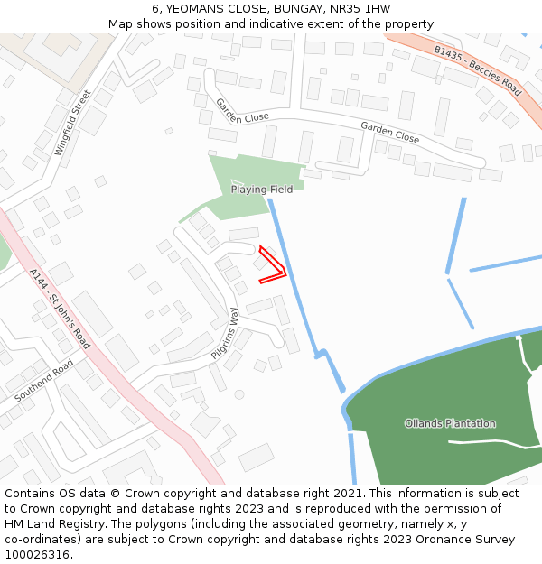 6, YEOMANS CLOSE, BUNGAY, NR35 1HW: Location map and indicative extent of plot