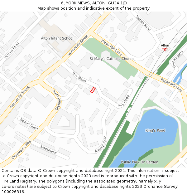 6, YORK MEWS, ALTON, GU34 1JD: Location map and indicative extent of plot