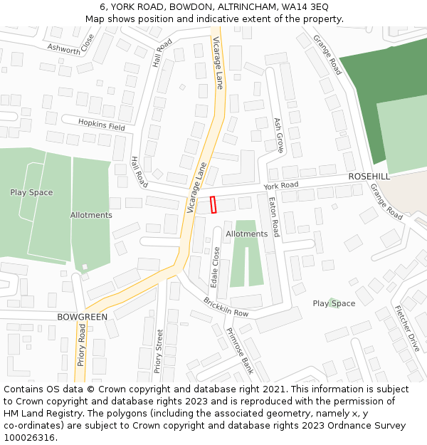 6, YORK ROAD, BOWDON, ALTRINCHAM, WA14 3EQ: Location map and indicative extent of plot