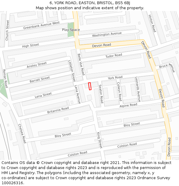 6, YORK ROAD, EASTON, BRISTOL, BS5 6BJ: Location map and indicative extent of plot