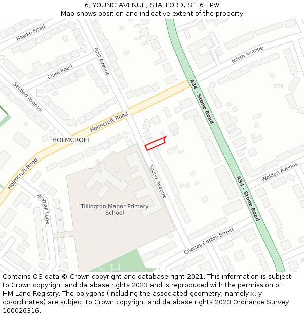 6, YOUNG AVENUE, STAFFORD, ST16 1PW: Location map and indicative extent of plot