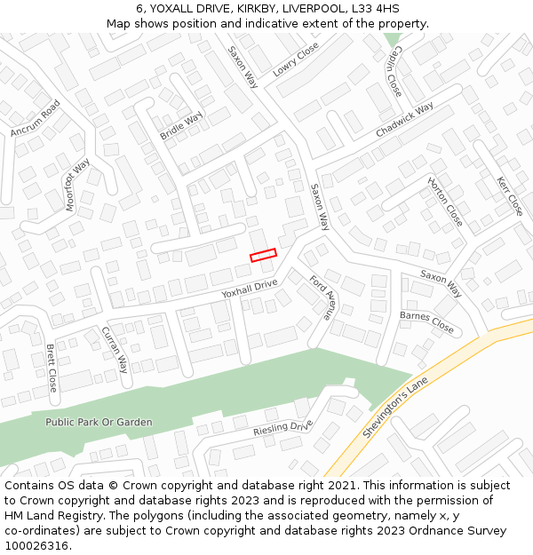 6, YOXALL DRIVE, KIRKBY, LIVERPOOL, L33 4HS: Location map and indicative extent of plot