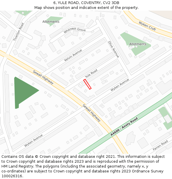 6, YULE ROAD, COVENTRY, CV2 3DB: Location map and indicative extent of plot
