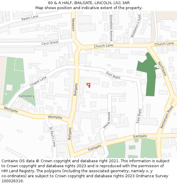 60 & A HALF, BAILGATE, LINCOLN, LN1 3AR: Location map and indicative extent of plot