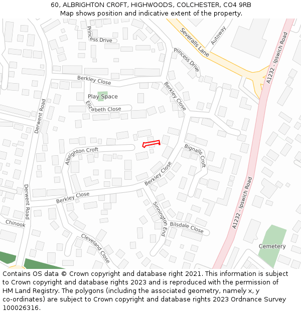 60, ALBRIGHTON CROFT, HIGHWOODS, COLCHESTER, CO4 9RB: Location map and indicative extent of plot