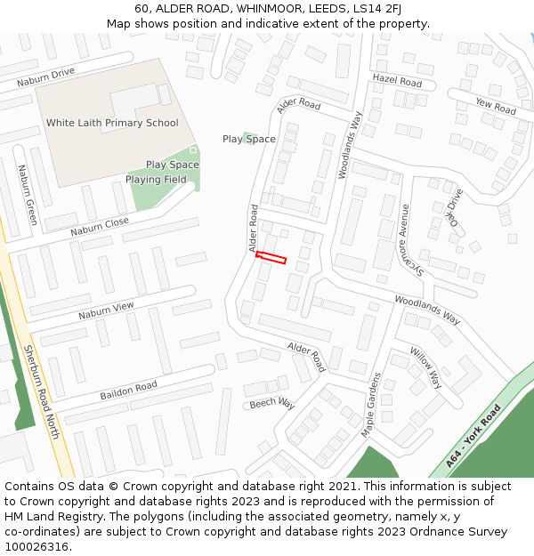 60, ALDER ROAD, WHINMOOR, LEEDS, LS14 2FJ: Location map and indicative extent of plot