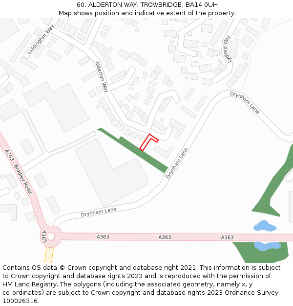 60, ALDERTON WAY, TROWBRIDGE, BA14 0UH: Location map and indicative extent of plot