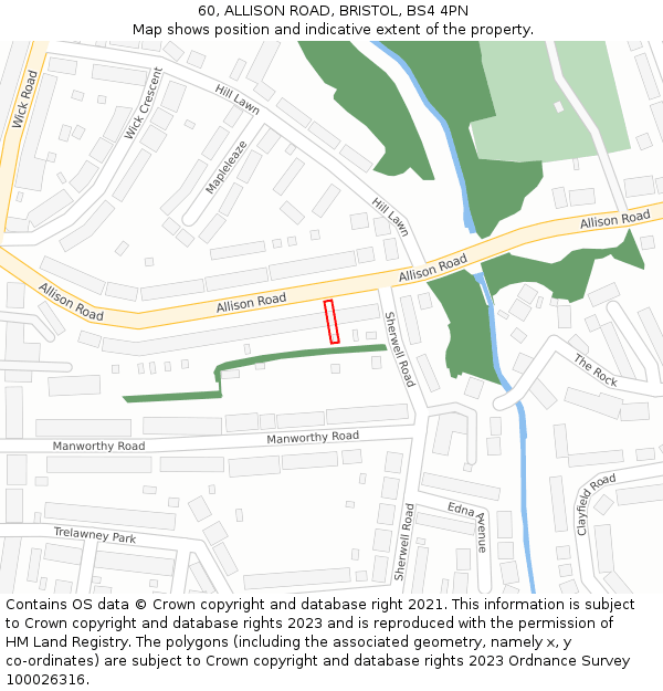 60, ALLISON ROAD, BRISTOL, BS4 4PN: Location map and indicative extent of plot