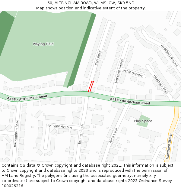 60, ALTRINCHAM ROAD, WILMSLOW, SK9 5ND: Location map and indicative extent of plot