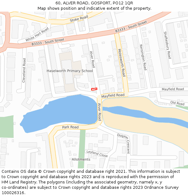 60, ALVER ROAD, GOSPORT, PO12 1QR: Location map and indicative extent of plot