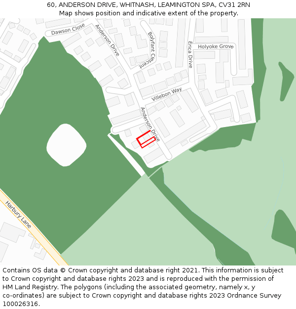 60, ANDERSON DRIVE, WHITNASH, LEAMINGTON SPA, CV31 2RN: Location map and indicative extent of plot