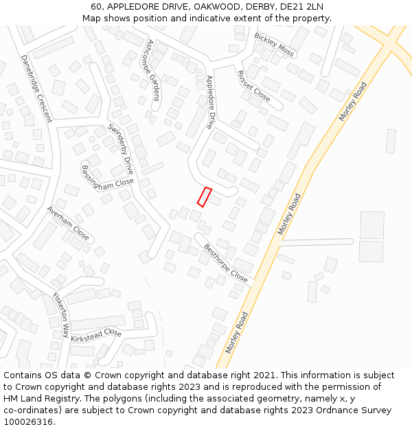 60, APPLEDORE DRIVE, OAKWOOD, DERBY, DE21 2LN: Location map and indicative extent of plot