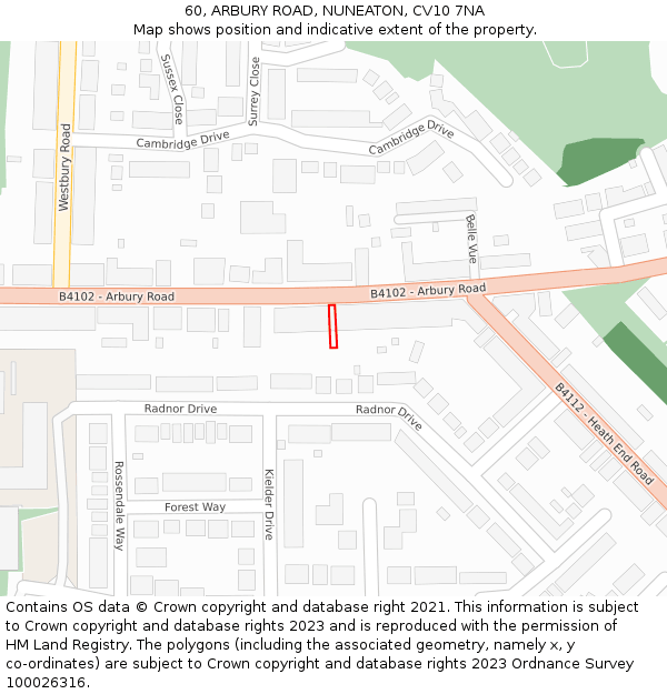 60, ARBURY ROAD, NUNEATON, CV10 7NA: Location map and indicative extent of plot