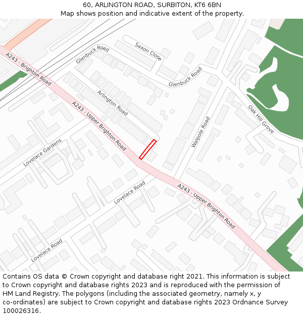 60, ARLINGTON ROAD, SURBITON, KT6 6BN: Location map and indicative extent of plot
