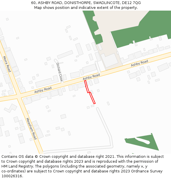 60, ASHBY ROAD, DONISTHORPE, SWADLINCOTE, DE12 7QG: Location map and indicative extent of plot