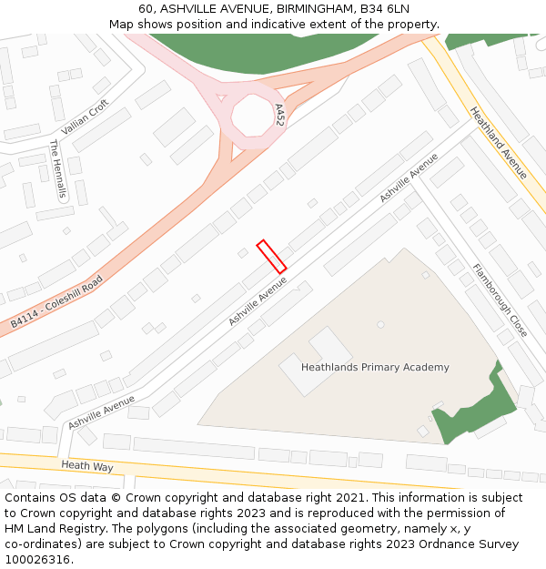 60, ASHVILLE AVENUE, BIRMINGHAM, B34 6LN: Location map and indicative extent of plot