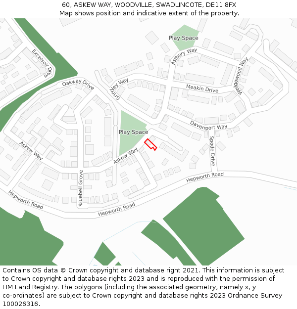 60, ASKEW WAY, WOODVILLE, SWADLINCOTE, DE11 8FX: Location map and indicative extent of plot