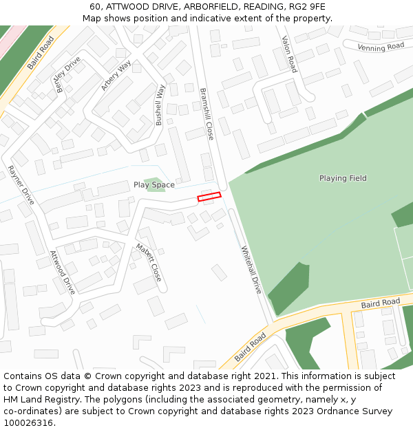 60, ATTWOOD DRIVE, ARBORFIELD, READING, RG2 9FE: Location map and indicative extent of plot