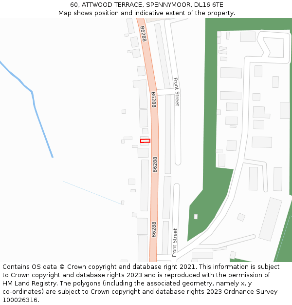 60, ATTWOOD TERRACE, SPENNYMOOR, DL16 6TE: Location map and indicative extent of plot