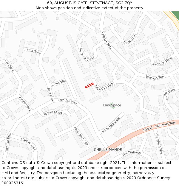 60, AUGUSTUS GATE, STEVENAGE, SG2 7QY: Location map and indicative extent of plot