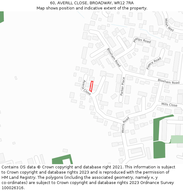 60, AVERILL CLOSE, BROADWAY, WR12 7RA: Location map and indicative extent of plot
