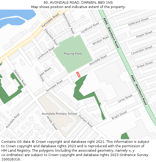 60, AVONDALE ROAD, DARWEN, BB3 1NS: Location map and indicative extent of plot