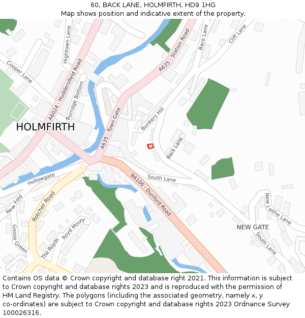 60, BACK LANE, HOLMFIRTH, HD9 1HG: Location map and indicative extent of plot