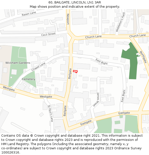 60, BAILGATE, LINCOLN, LN1 3AR: Location map and indicative extent of plot