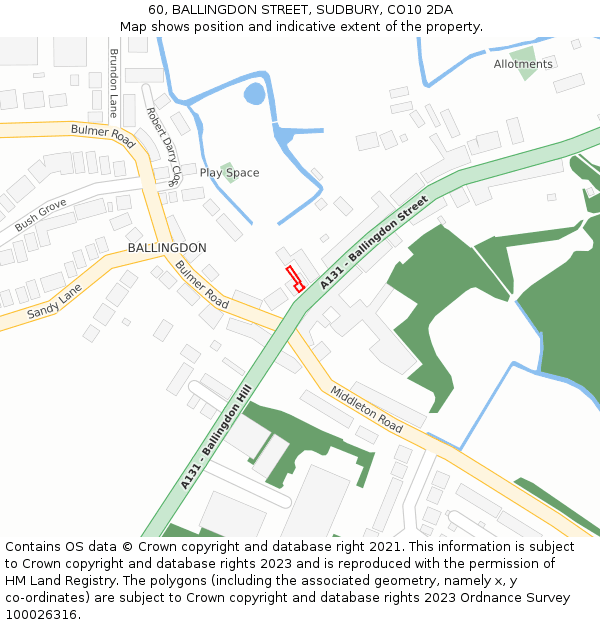 60, BALLINGDON STREET, SUDBURY, CO10 2DA: Location map and indicative extent of plot